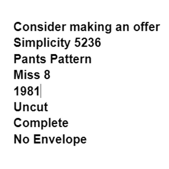 Simplicity 5236 Pattern Pants Miss 8 Uncut Jodnpurs Straight Leg Side Pockets - Picture 3 of 7